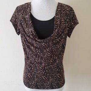 Susan Lawrence Animal Print Cowl Neck Blouse Top